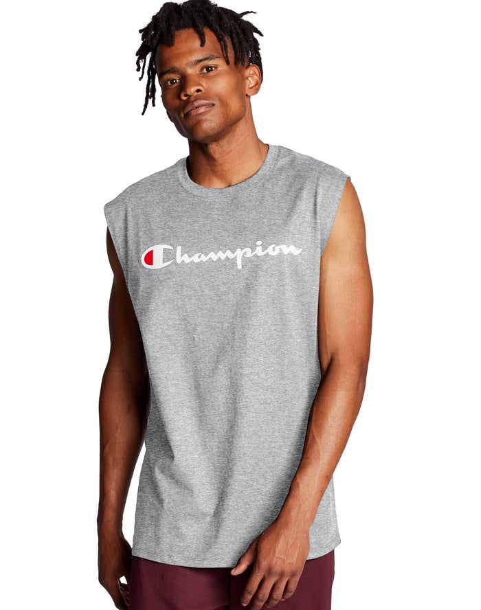 Camiseta Sin Manga Champion Hombre - Classic Jersey Script Logo ( Gris ) 6821057-YW